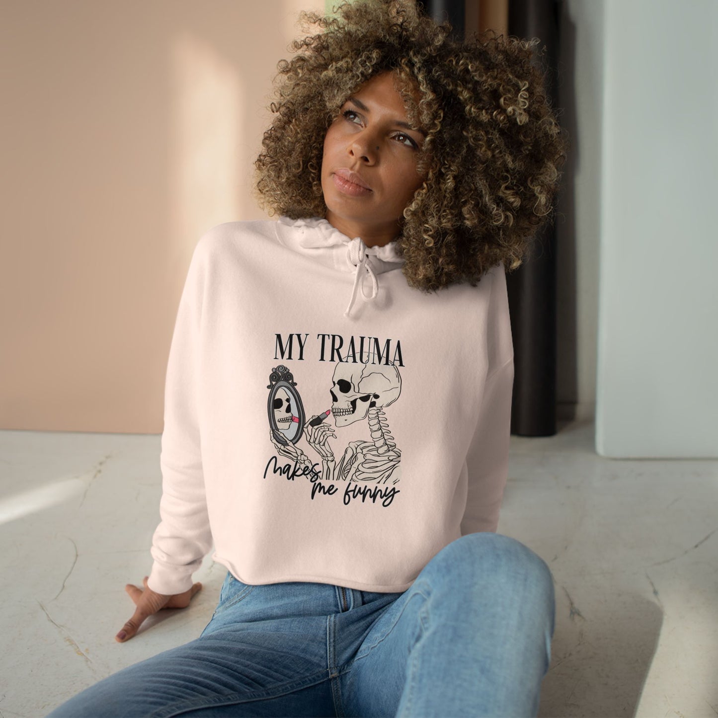 My Trauma Crop Hoodie, Funny Hoodie, Self-Care Apparel, Gift for Friends, Skeleton Design, Relaxed Fit