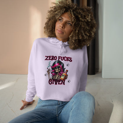 Zero F*cks Given Crop Hoodie, Casual Streetwear, Funny Gift for Friends, Halloween, Music Festivals, Unique Style