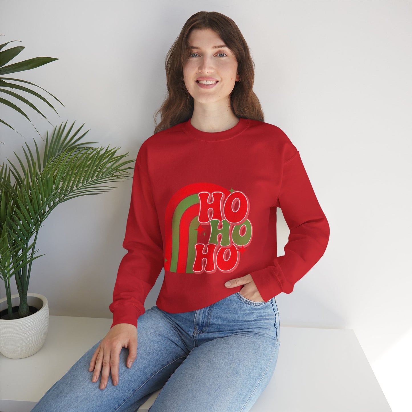 Festive Rainbow Sweatshirt, Cozy Winter Gift, Holiday Apparel, Unisex Crewneck, Cute Christmas Fashion, Winter Cheer Clothing