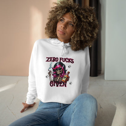 Zero F*cks Given Crop Hoodie, Casual Streetwear, Funny Gift for Friends, Halloween, Music Festivals, Unique Style