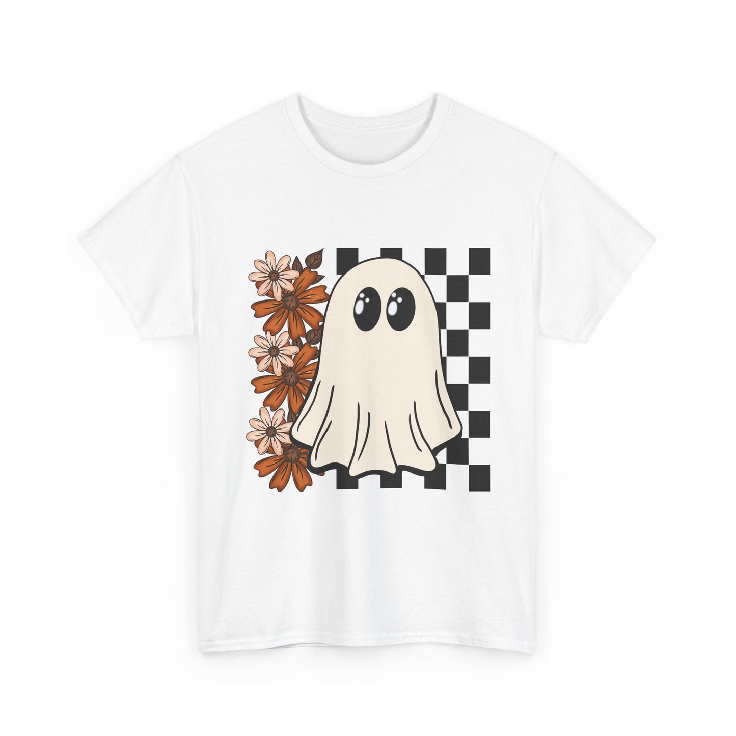 Ghostly Floral Unisex Cotton Tee, Spooky T-Shirt, Casual Wear, Halloween Costume, Gift for Teens, Flower Graphic Shirt