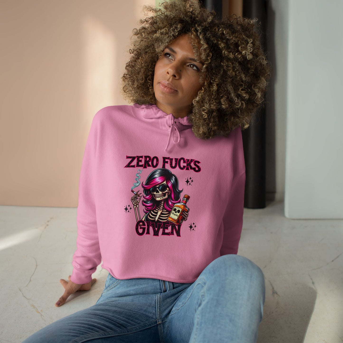 Zero F*cks Given Crop Hoodie, Casual Streetwear, Funny Gift for Friends, Halloween, Music Festivals, Unique Style
