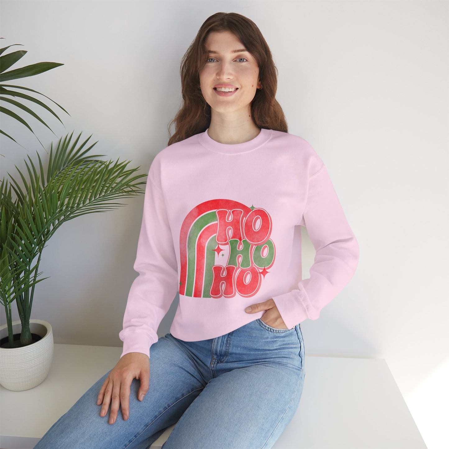 Festive Rainbow Sweatshirt, Cozy Winter Gift, Holiday Apparel, Unisex Crewneck, Cute Christmas Fashion, Winter Cheer Clothing
