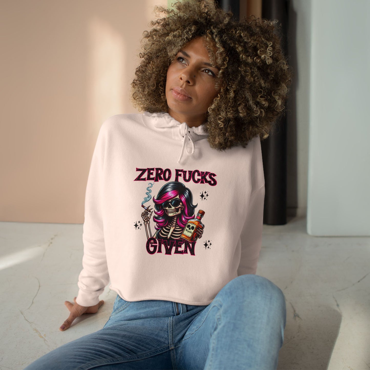 Zero F*cks Given Crop Hoodie, Casual Streetwear, Funny Gift for Friends, Halloween, Music Festivals, Unique Style