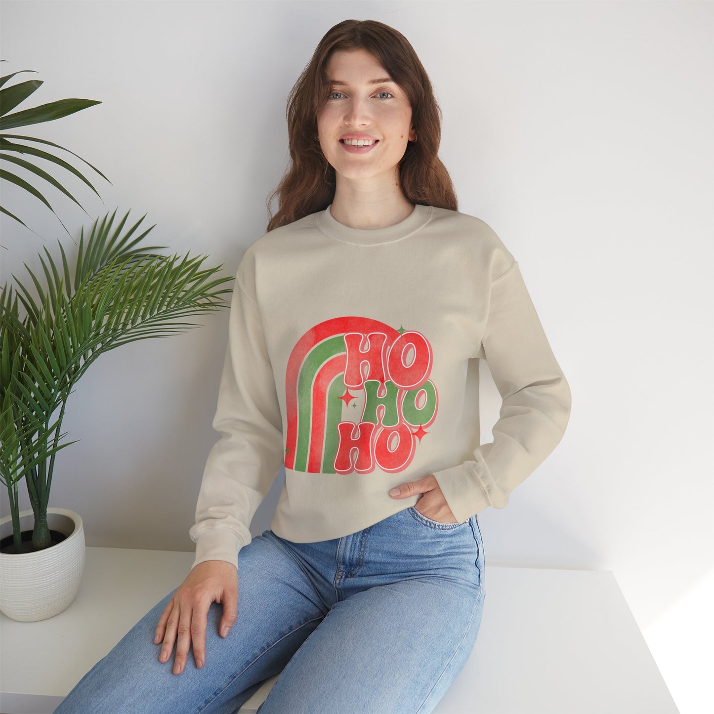 Festive Rainbow Sweatshirt, Cozy Winter Gift, Holiday Apparel, Unisex Crewneck, Cute Christmas Fashion, Winter Cheer Clothing