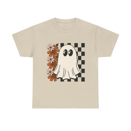 Ghostly Floral Unisex Cotton Tee, Spooky T-Shirt, Casual Wear, Halloween Costume, Gift for Teens, Flower Graphic Shirt