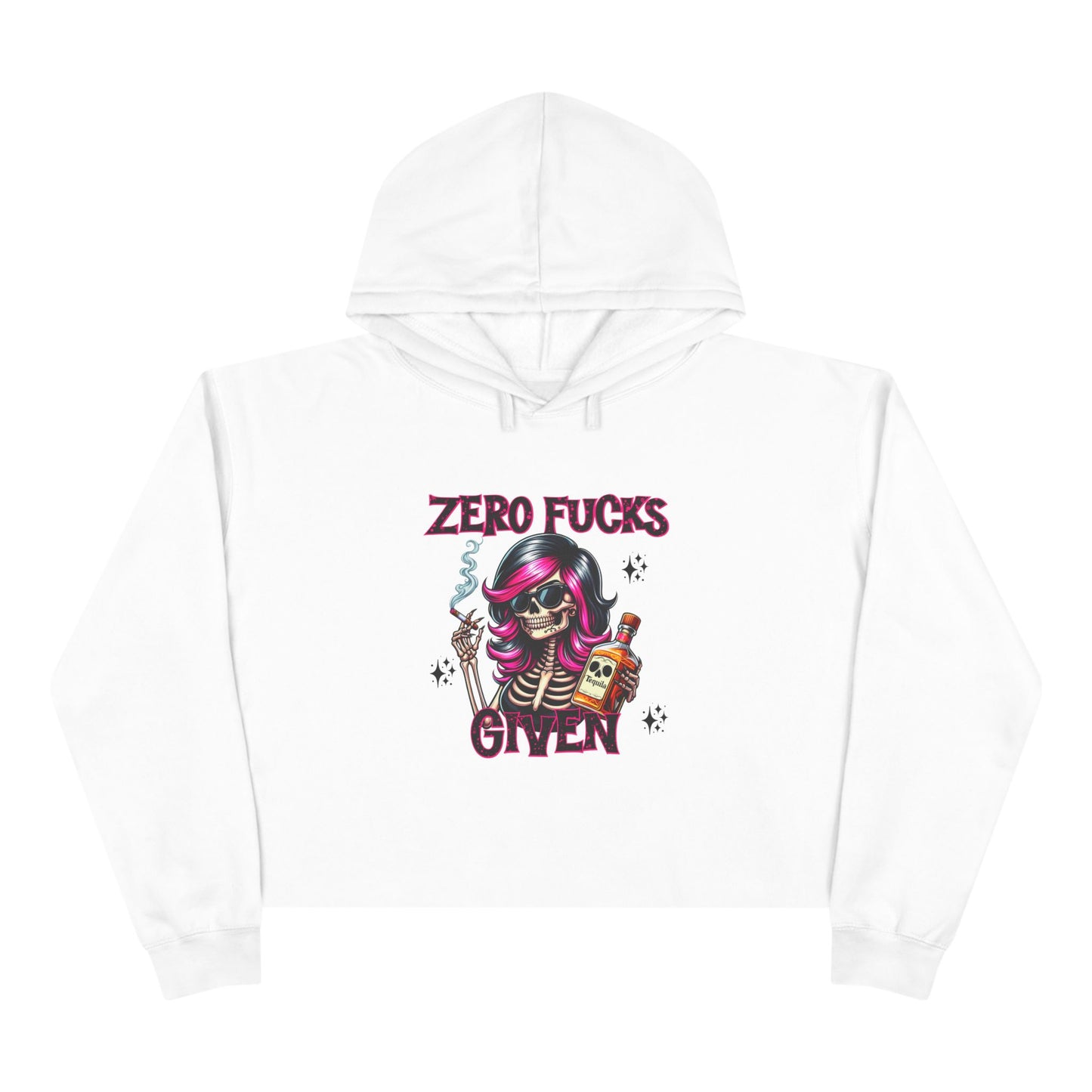Zero F*cks Given Crop Hoodie, Casual Streetwear, Funny Gift for Friends, Halloween, Music Festivals, Unique Style