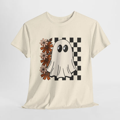 Ghostly Floral Unisex Cotton Tee, Spooky T-Shirt, Casual Wear, Halloween Costume, Gift for Teens, Flower Graphic Shirt