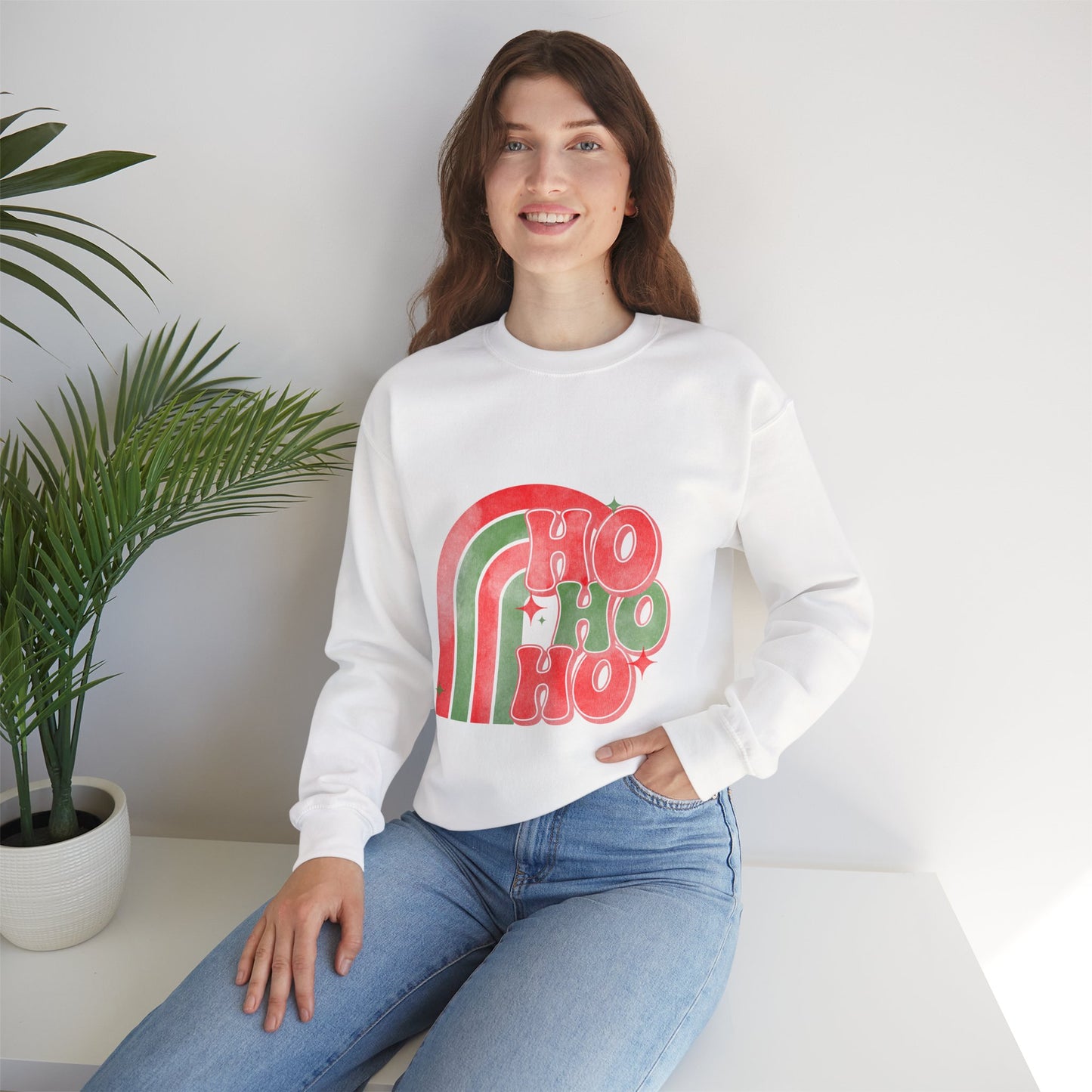 Festive Rainbow Sweatshirt, Cozy Winter Gift, Holiday Apparel, Unisex Crewneck, Cute Christmas Fashion, Winter Cheer Clothing