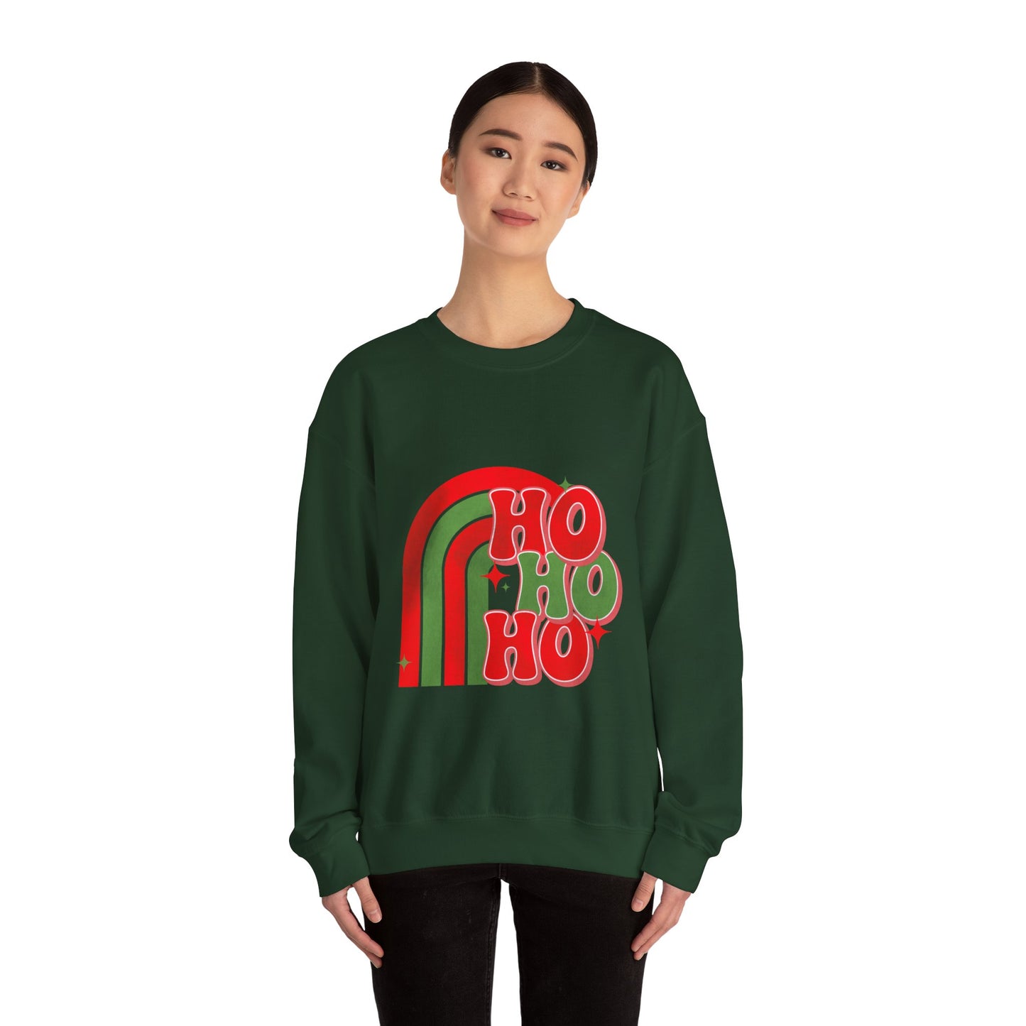 Festive Rainbow Sweatshirt, Cozy Winter Gift, Holiday Apparel, Unisex Crewneck, Cute Christmas Fashion, Winter Cheer Clothing